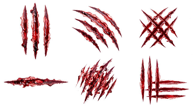 Realistic bloody claw marks and deep scratches for horror design