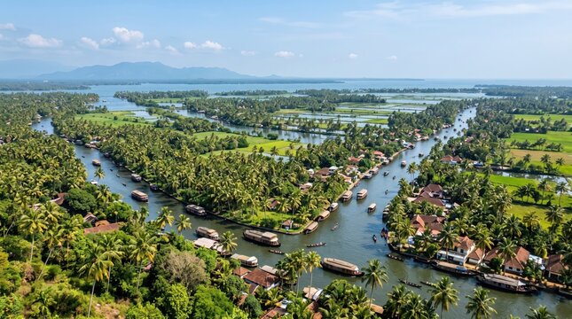 India Alleppey Backwaters Backwater Panorama