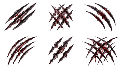 Fototapeta premium Scary claw marks with blood and torn skin on transparent