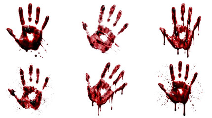 Grungy red bloody handprints on transparent background for crime © Nathan