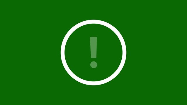 Animated exclamation mark inside a circular border on a solid green background, motion user interface alerts, warning notifications, and digital communication projects