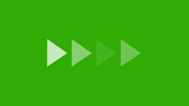 Dynamic animated loading progress indicator featuring four sequential pulsing triangles on a solid green screen background, for easy chroma, key compositing and, seamless digital interface integration