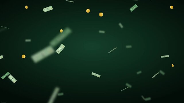 Flying Floating Dollar Bills And Gold Coins Money Loop   