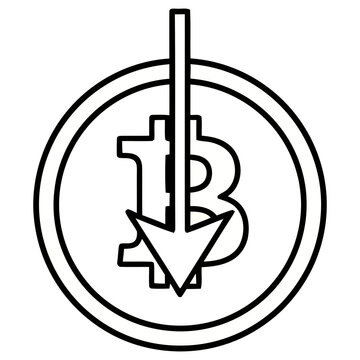 Bitcoin symbol with down arrow