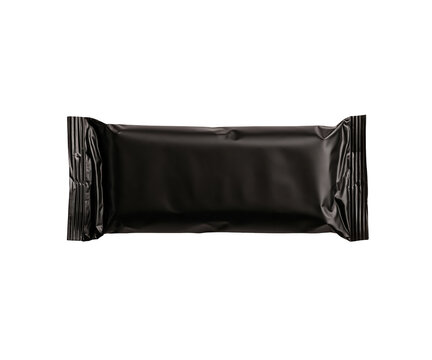 Black snack bar wrapper isolated on transparent background for food product packaging mockup