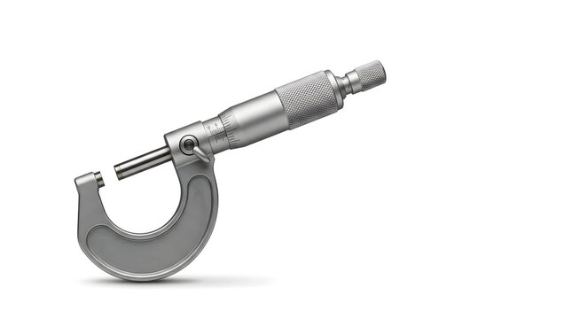 Precision stainless steel micrometer caliper in close-up detail, concept for quality control, aviation maintenance, and travel gear inspection