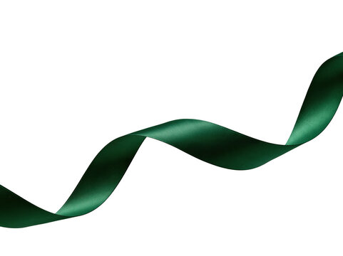 Dark green silk ribbon isolated on transparent background for festive gift wrapping design