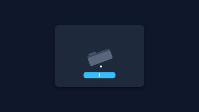Animated digital interface with folder icon animation, plus and minus button interactions, and transition effects, symbolizing data management, organization, and digital workflow operations.