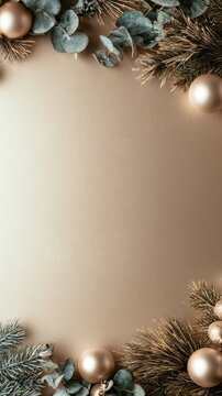Gold Christmas frame with ornaments and copy space