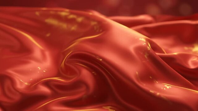 Abstract background of flowing red silk fabric with soft lighting and elegant folds.
