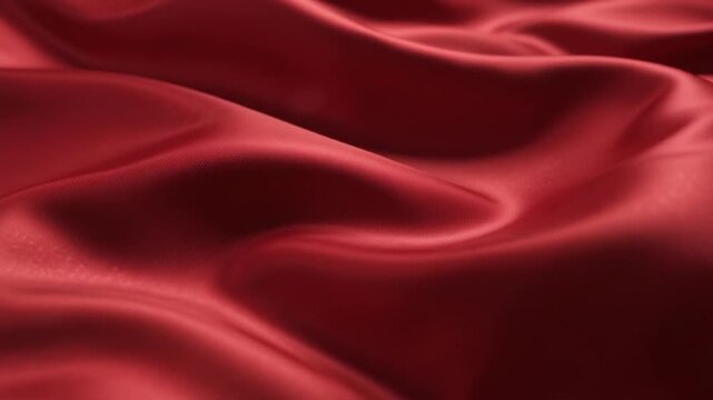 Abstract background of smooth elegant red silk fabric with soft folds.