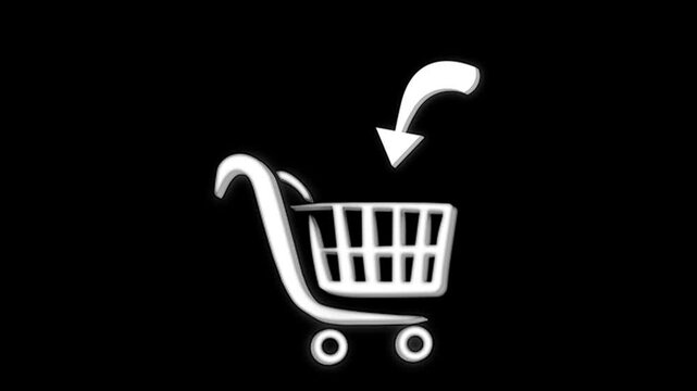 shopping cart Icon animated, online shop in flat design. on black background. 4k video.