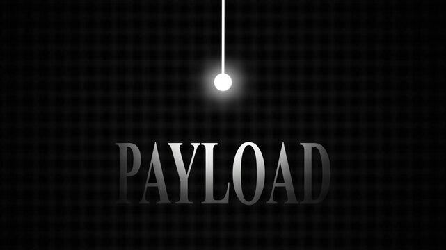Payload tech data concept typography text illuminated by light bulb on dark vector