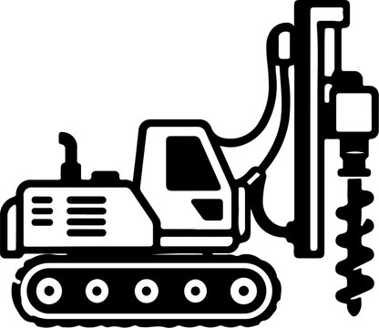 Drilling Machine Construction Equipment Icon Set, Heavy Machinery and Building Equipment Collection