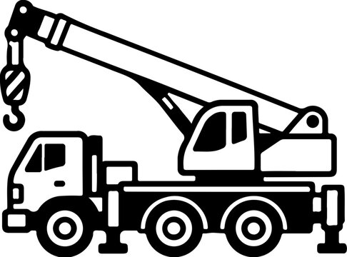 Mobile Crane Construction Equipment Icon Set, Heavy Machinery and Building Equipment Collection