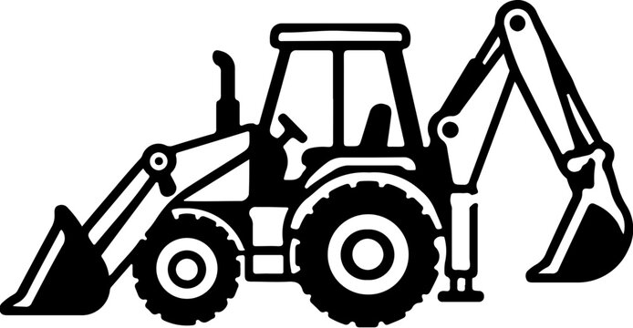 Backhoe Loader Construction Equipment Icon Set, Heavy Machinery and Building Equipment Collection