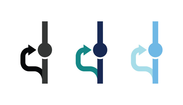 Set of three uturn arrow icons with a circular node, representing a return path or redirection concept in a clean, minimalist vector style