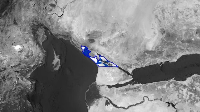 Israel highlighted on Middle East map with geographic zoom animation