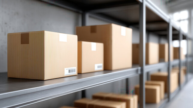 Black Friday holiday shopping rush fills warehouse shelves with stacked cardboard box packages ready for delivery and distribution busy storage