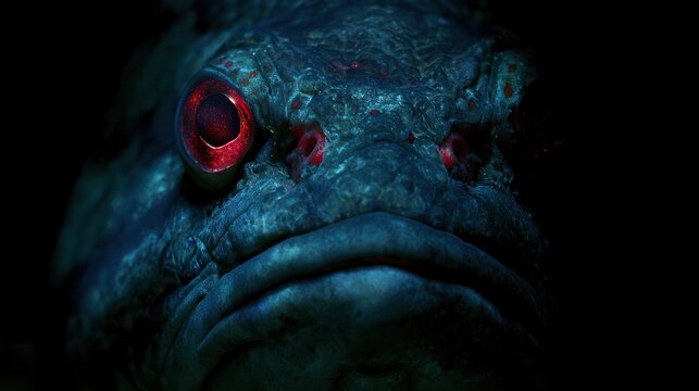 Close up of a deep sea creature with red eyes