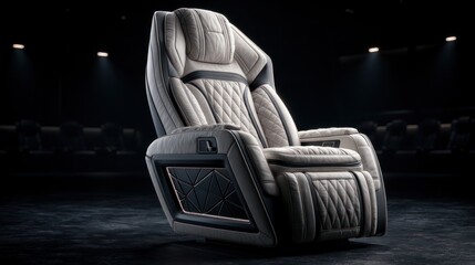 Fototapeta premium Luxury massage chair with quilted upholstery and ambient lighting