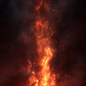 Fiery Flame Stream with Glowing Embers on Dark Cosmic Background