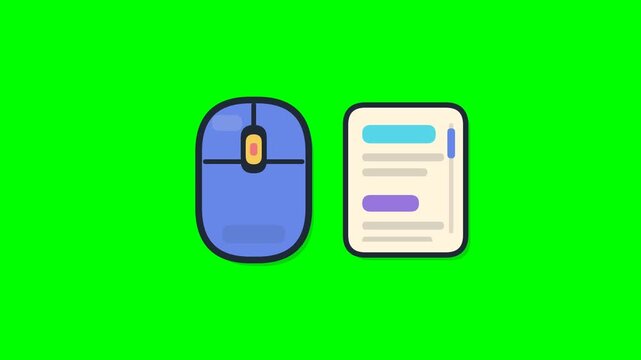 Animated Mouse Scroll Through Web Page Interface on Green Screen