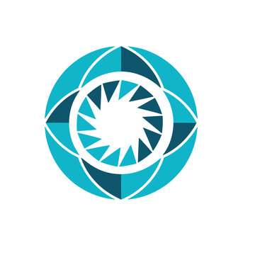 Abstract geometric logo with blue and teal shapes