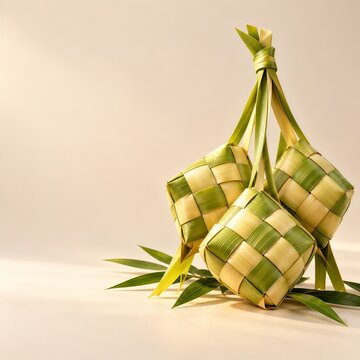 Elegant ketupat Ramadan and Eid composition with copy space