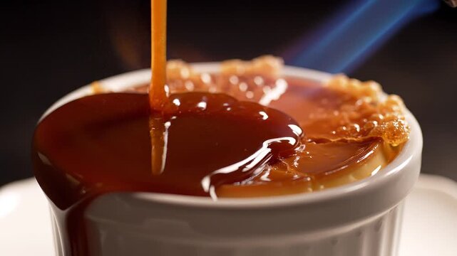 Chef torching sugar on top of a creme brulee