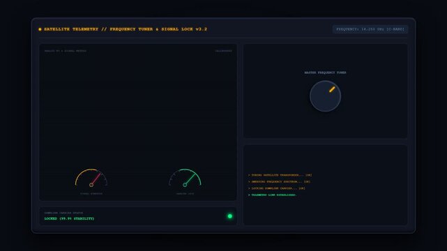 Futuristic digital dashboard interface with glowing dials and data