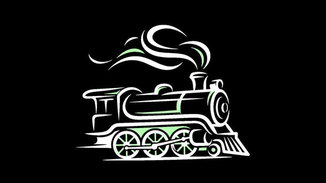 Stylized vintage steam train animation with alpha channel