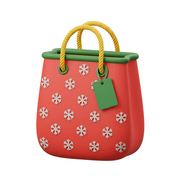 Red 3d christmas shopping bag with white snowflake pattern