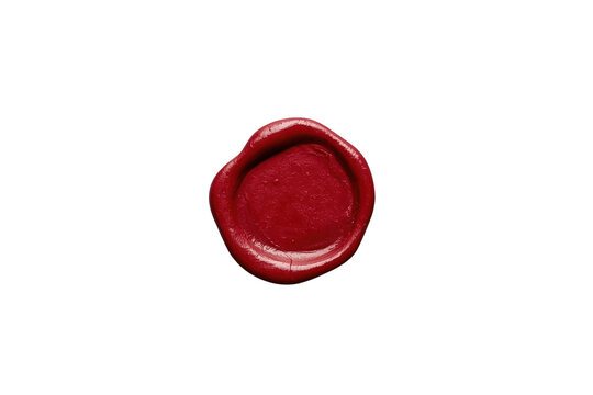 Glossy crimson wax stamp with irregular round edge