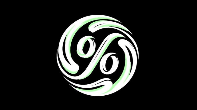 Spinning percentage sign logo with white and light green accents with alpha channel