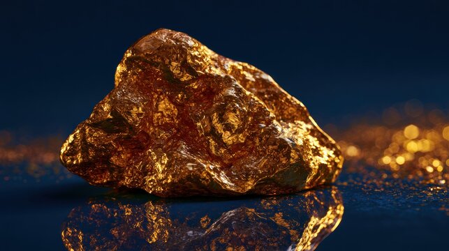 Shiny golden mineral nugget with reflective surface