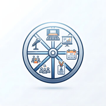 Conference event wheel icon with business meeting symbols