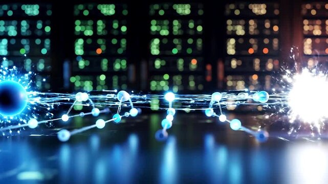 Digital representation of quantum computing and data processing in a server room