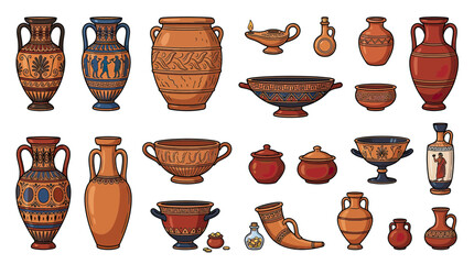 Ancient Greek Pottery Collection Isolated © Jika