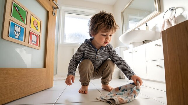 Child Following Visual Morning Routine at Home