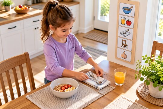Child Preparing Breakfast During Independent Morning Routine