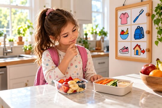 Child Preparing Healthy Lunch for School Independently