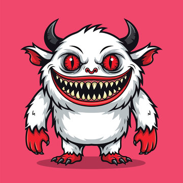 Fierce White Monster with Red Eyes and Horns.