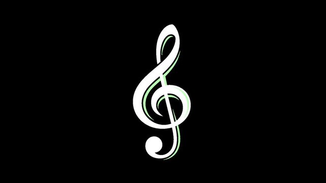 White treble clef animation with green glow with alpha channel
