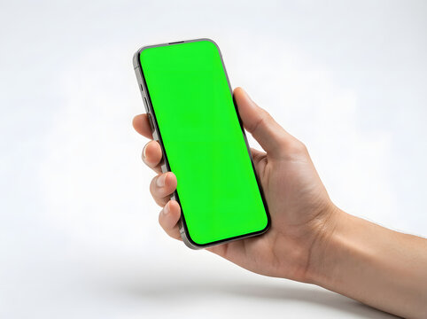 hand holding a green screen