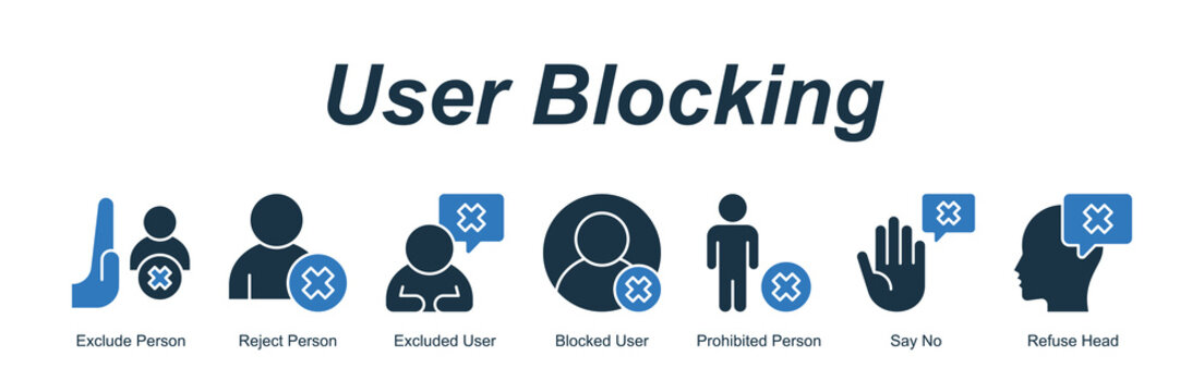 User Blocking web banner icon concept for with icon of Exclude Person, Reject Person, Excluded User, Blocked User, Prohibited Person, Say No, Refuse Head.
