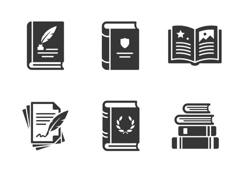 Books and documents collection with writing and study symbols
