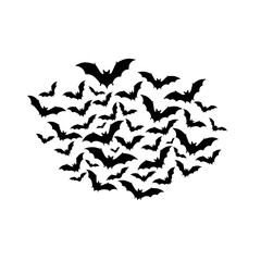Fototapeta premium Black silhouette of swarm of bats in flight, transparent background