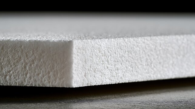 Close up of a thick white polystyrene foam sheet material.