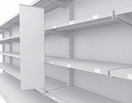 Blank Empty Supermarket Shelf with Vertical Promotional Banner Mockup